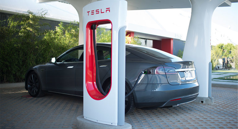 Tesla charging stations light up the mall