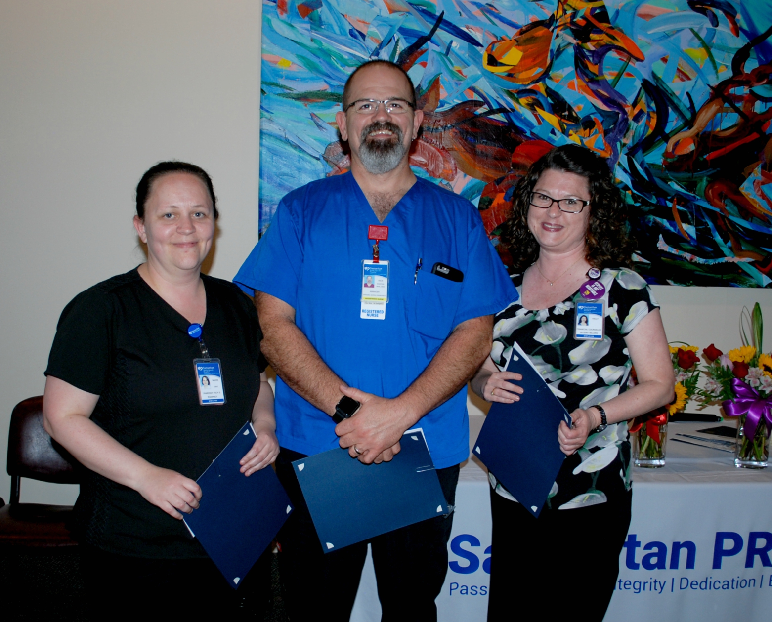 The 15-year employees who attended the ceremony were, from left, Naomi Carter, Rick Rhoton and Kelly Taylor.