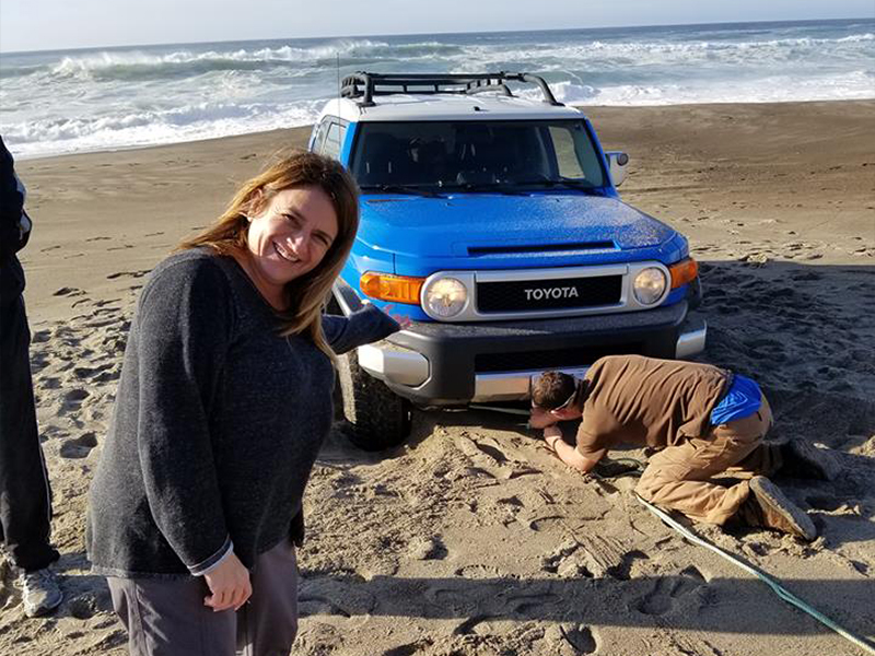 Heidi Krause stuck in sand