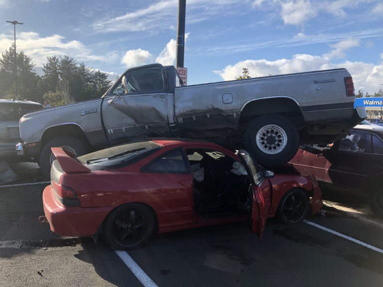 Driver air-dries car into pickup truck in Walmart parking lot