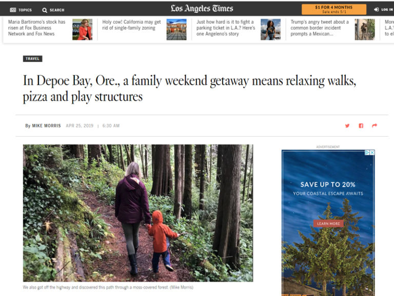 Depoe Bay tourism featured in Los Angeles Times travel piece