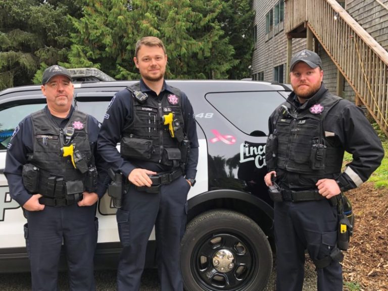 Lincoln City Police patrolling with pink presence