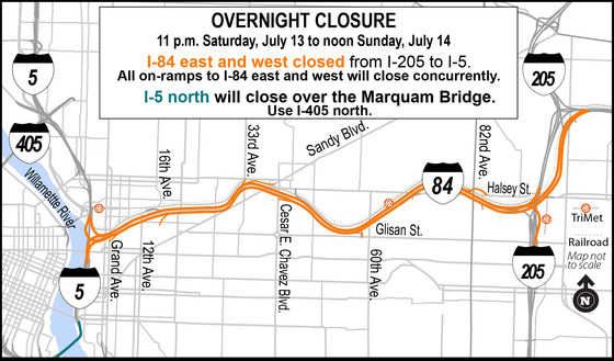 Sections of Banfield Freeway (I84) and Marquam bridge to close July 13